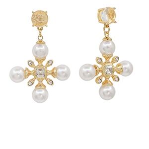 4 Pearl Cross Drop Earrings